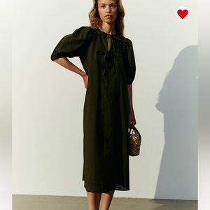 H&M tie detail linen-blend dress